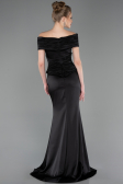 Robe de Soirée Longue Satin Noir ABU5785