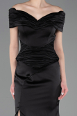 Robe de Soirée Longue Satin Noir ABU5785