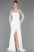 Robe de Soirée Longue Mousseline Blanc ABU5791