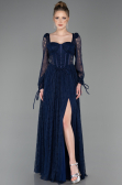 Robe de Soirée Longue Dantelle Bleu Marine ABU5797