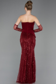 Robe de Soirée Longue Perlé Rouge Bordeaux ABU5766