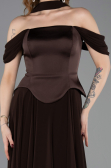 Robe De Soirée Mousseline Longue Brun ABU5327