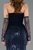 Robe de Soirée Longue Perlé Bleu Marine ABU5766
