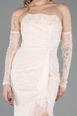 Robe De Soirée Dantelle Longue Beige ABU5603
