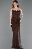 Robe de Soirée Longue Dantelle Brun ABU5823