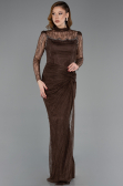 Robe de Soirée Longue Dantelle Brun ABU5823