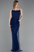 Robe de Soirée Longue Dantelle Bleu Marine ABU5823