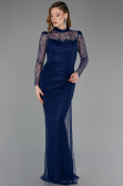 Robe de Soirée Longue Dantelle Bleu Marine ABU5823