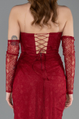 Robe de Soirée Longue Dantelle Rouge Bordeaux ABU5770