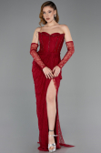 Robe de Soirée Longue Dantelle Rouge Bordeaux ABU5770