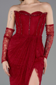 Robe de Soirée Longue Dantelle Rouge Bordeaux ABU5770