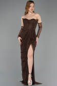 Robe de Soirée Longue Dantelle Brun ABU5770