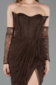 Robe de Soirée Longue Dantelle Brun ABU5770