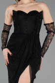 Robe de Soirée Longue Dantelle Noir ABU5770