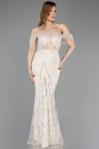 Robe de Soirée Longue Perlé Beige ABU5833