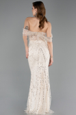 Robe de Soirée Longue Perlé Beige ABU5833