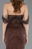 Robe de Soirée Longue Perlé Brun ABU5833