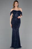 Robe de Soirée Longue Perlé Bleu Marine ABU5833