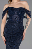 Robe de Soirée Longue Perlé Bleu Marine ABU5833