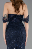 Robe de Soirée Longue Perlé Bleu Marine ABU5833
