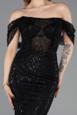 Robe de Soirée Longue Perlé Noir ABU5833