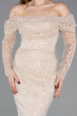 Robe de Soirée Longue Perlé Beige ABU5825