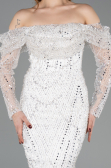 Robe de Soirée Longue Perlé Blanc ABU5825