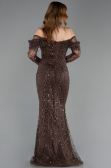 Robe de Soirée Longue Perlé Brun ABU5825