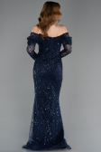 Robe de Soirée Longue Perlé Bleu Marine ABU5825