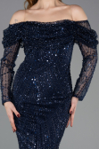 Robe de Soirée Longue Perlé Bleu Marine ABU5825