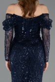 Robe de Soirée Longue Perlé Bleu Marine ABU5825