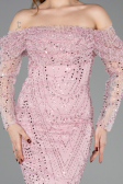 Robe de Soirée Longue Perlé Poudre ABU5825