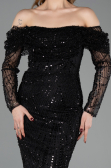 Robe de Soirée Longue Perlé Noir ABU5825