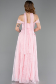 Robe de Soirée Longue Dantelle Poudre ABU5799