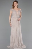 Robe de Soirée Longue Dantelle Vison ABU5841