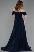 Robe de Soirée Longue Mousseline Bleu Marine ABU5826