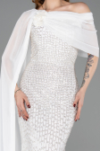 Robe de Soirée Longue Perlé Blanc ABU5816
