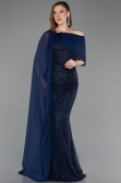 Robe de Soirée Longue Perlé Bleu Marine ABU5816