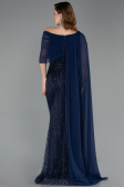 Robe de Soirée Longue Perlé Bleu Marine ABU5816