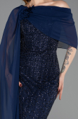 Robe de Soirée Longue Perlé Bleu Marine ABU5816
