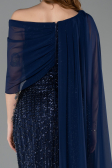 Robe de Soirée Longue Perlé Bleu Marine ABU5816