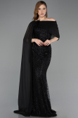 Robe de Soirée Longue Perlé Noir ABU5816