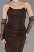 Robe de Soirée Longue Dantelle Brun ABU5817