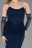 Robe de Soirée Longue Dantelle Bleu Marine ABU5817