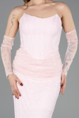 Robe de Soirée Longue Dantelle Poudre ABU5817