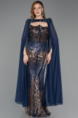 Robe de Soirée Longue Squameuse Bleu Marine ABU5828