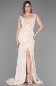 Robe de Soirée Longue Dantelle Beige ABU5771