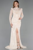 Robe de Soirée Longue Dantelle Beige ABU5771