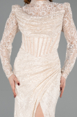 Robe de Soirée Longue Dantelle Beige ABU5771