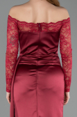 Robe Queue De Poisson Satin Longue Rouge Bordeaux ABU5641